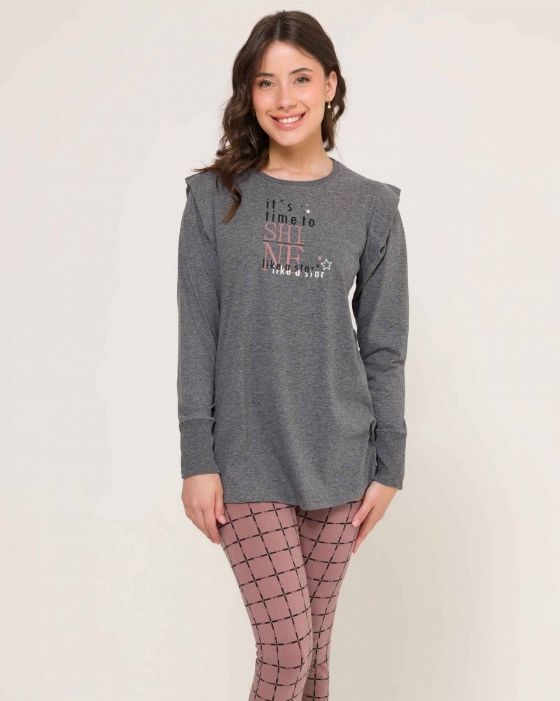 Pijama Manga Longa Com Legging Feminino Pijama Manga Longa Com Legging Feminino