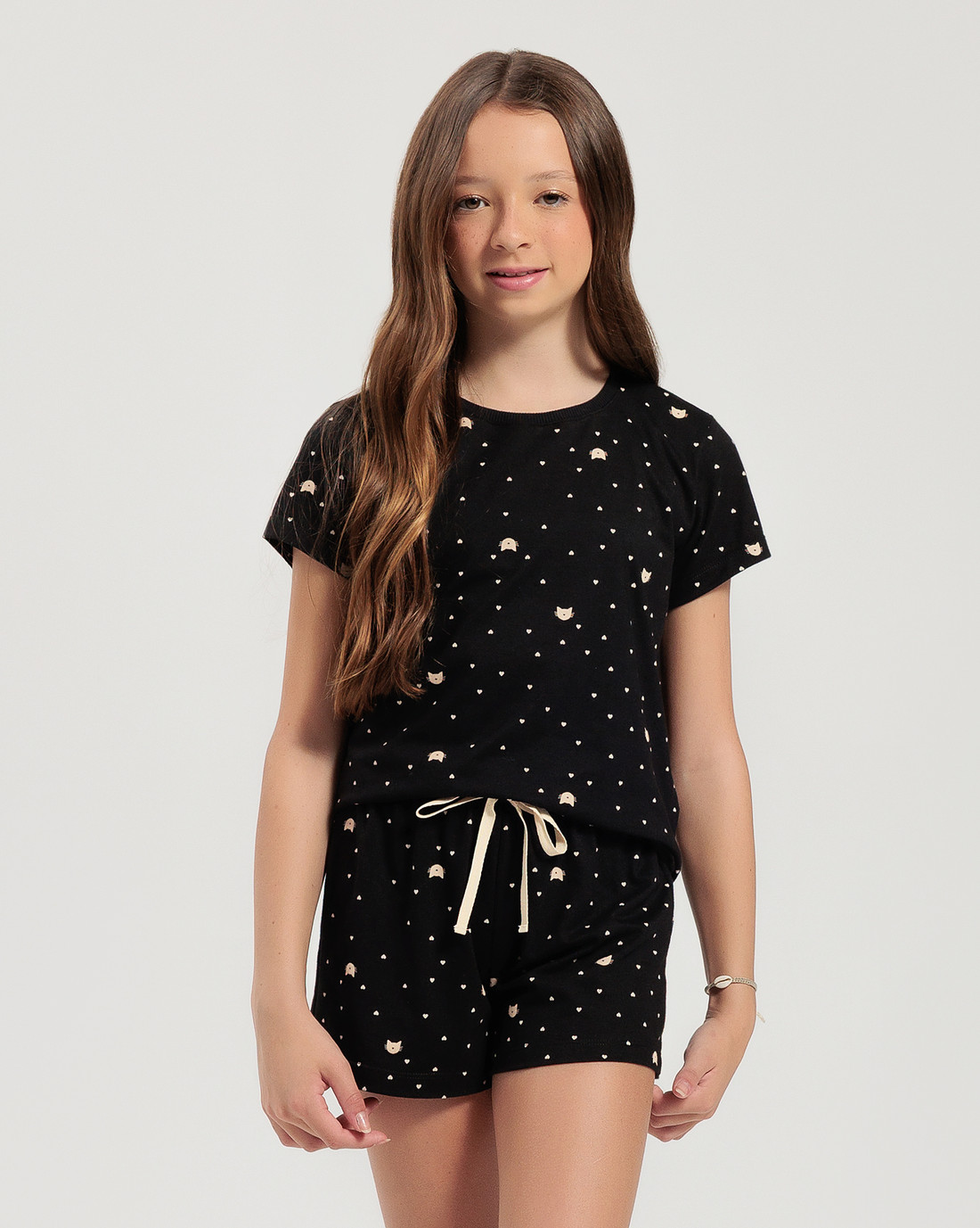 Pijama Feminino Infantil Manga Curta Com Shorts