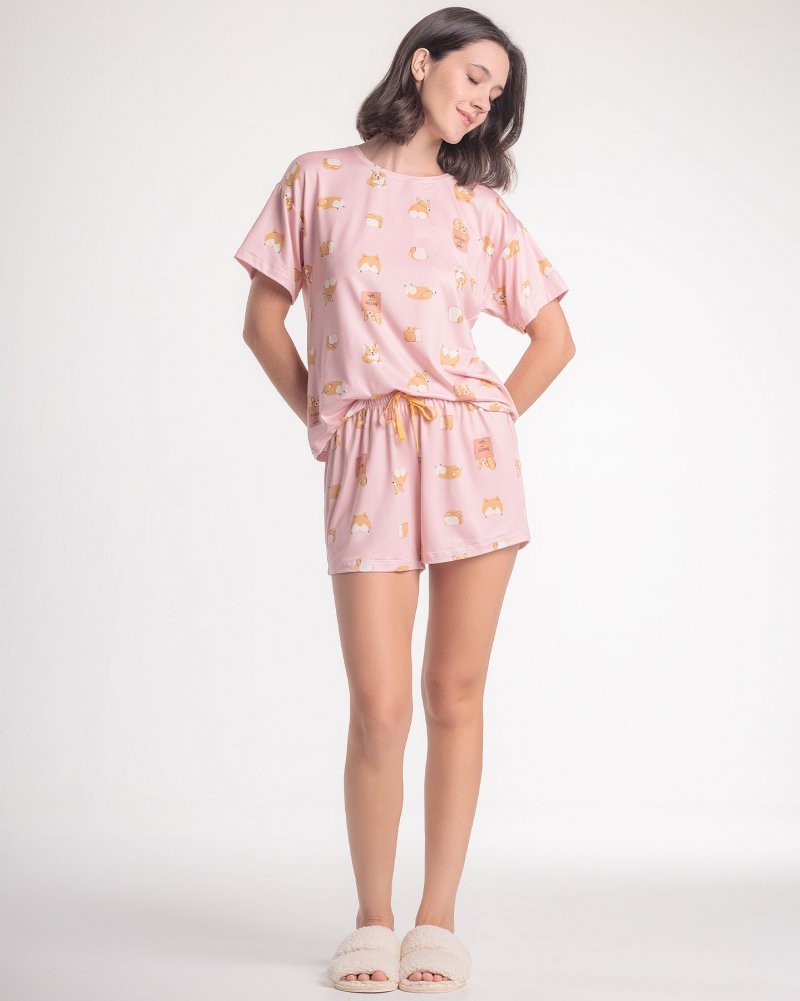 Pijama Feminino Manga Curta Com Shorts