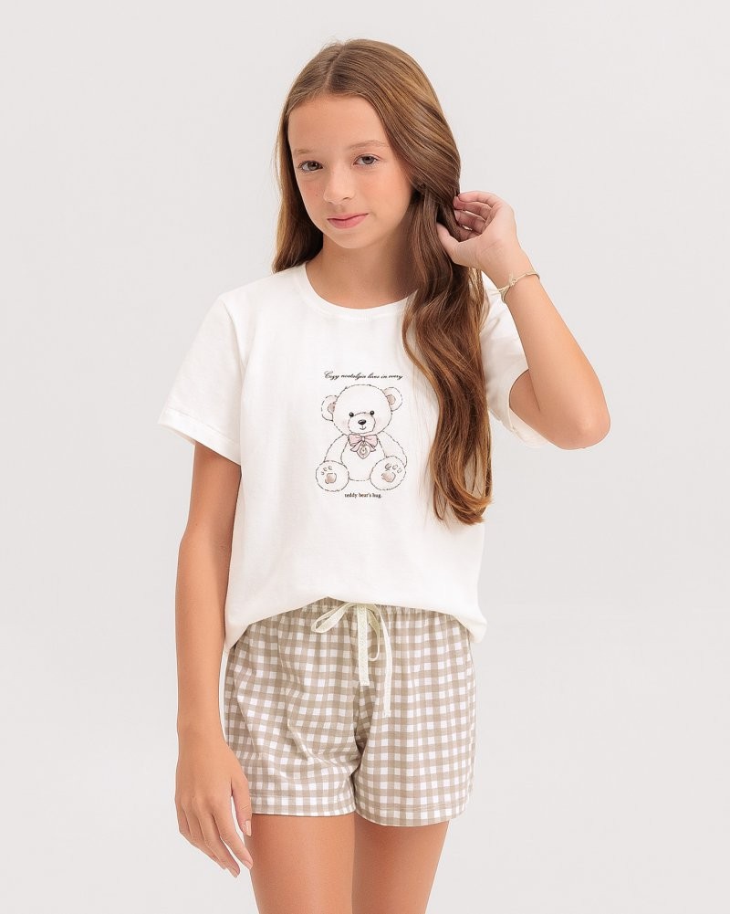 Pijama Infantil Feminino Manga Curta Com Shorts