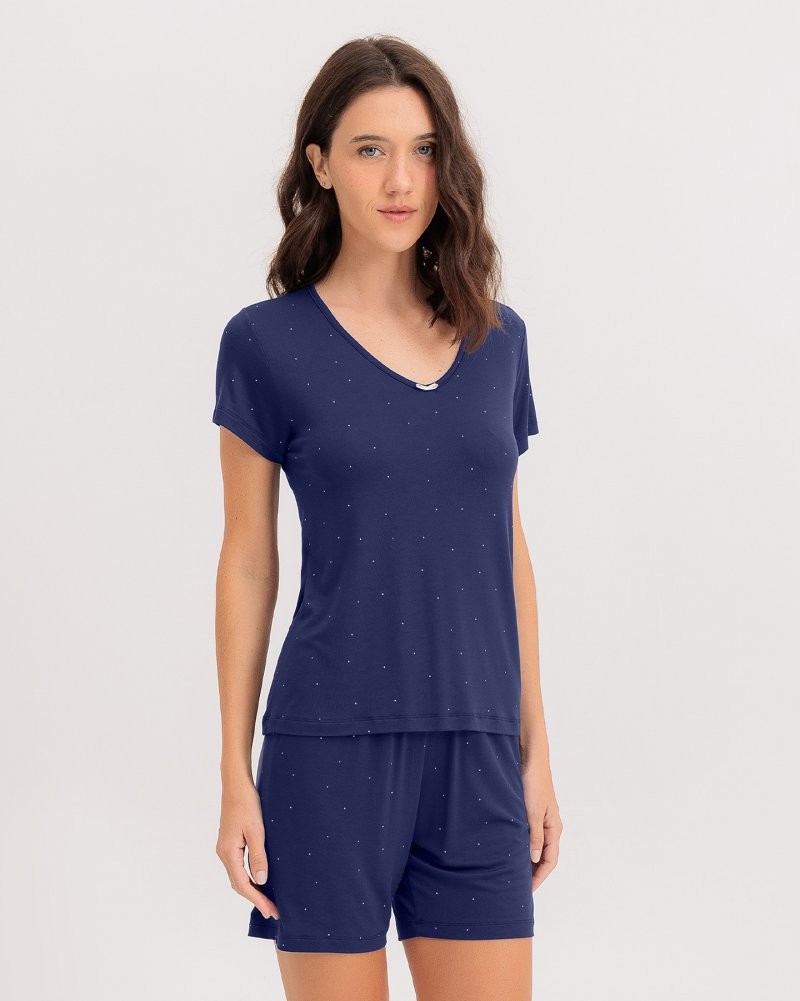 Pijama Feminino Manga Curta Com Shorts