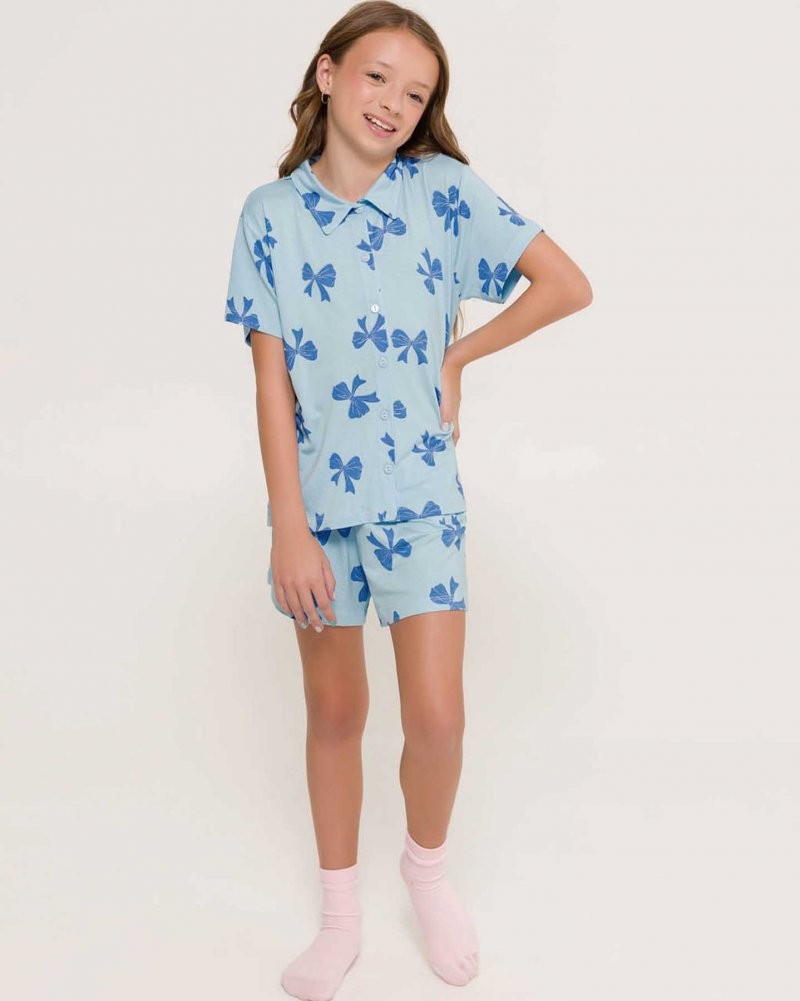 Pijama Feminino Infantil Manga Curta Americano com Shorts