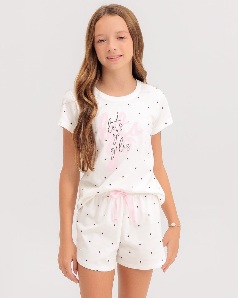 Pijama Infantil Feminino Manga Curta Com Shorts