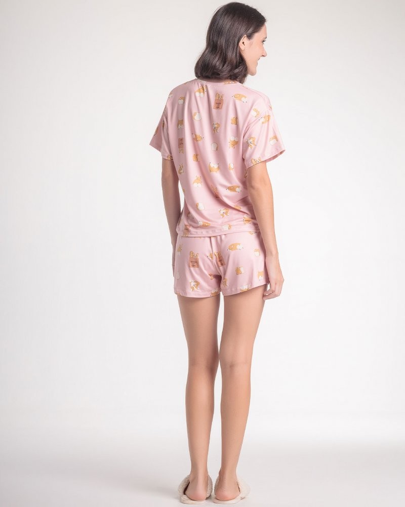 Pijama Feminino Manga Curta Com Shorts