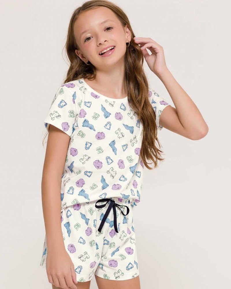 Pijama Feminino Infantil Manga Curta com Shorts
