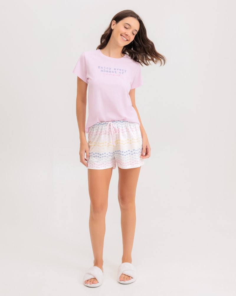 Pijama Feminino Manga Curta Com Shorts