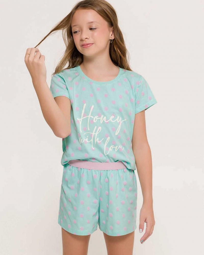 Pijama Feminino Infantil Manga Curta com Shorts Pijama Feminino Infantil Manga Curta com Shorts