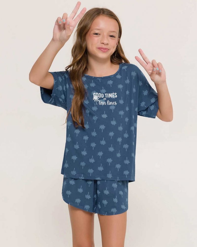 Pijama Feminino Infantil Manga Curta com Shorts