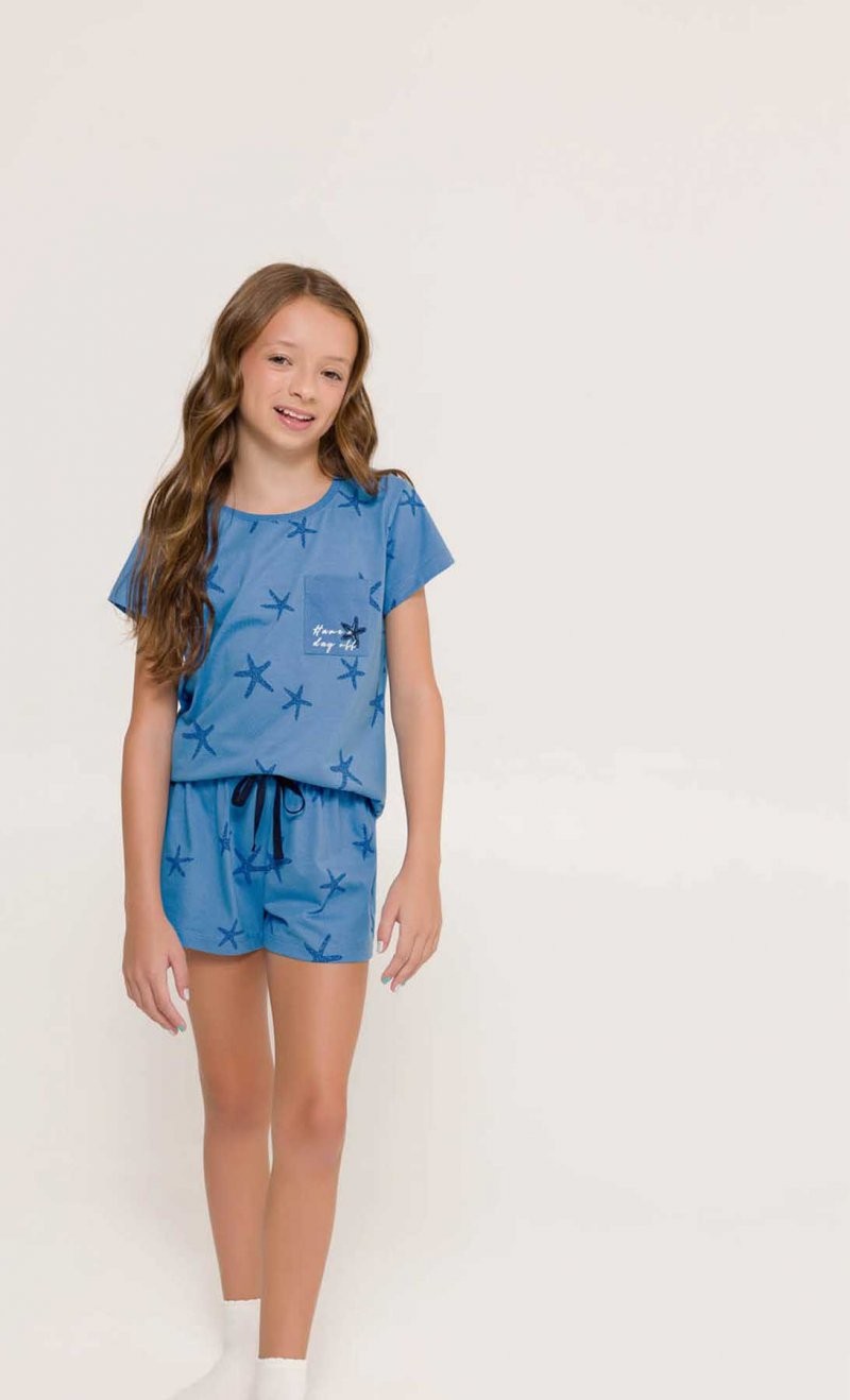Pijama Feminino Infantil Manga Curta com Shorts