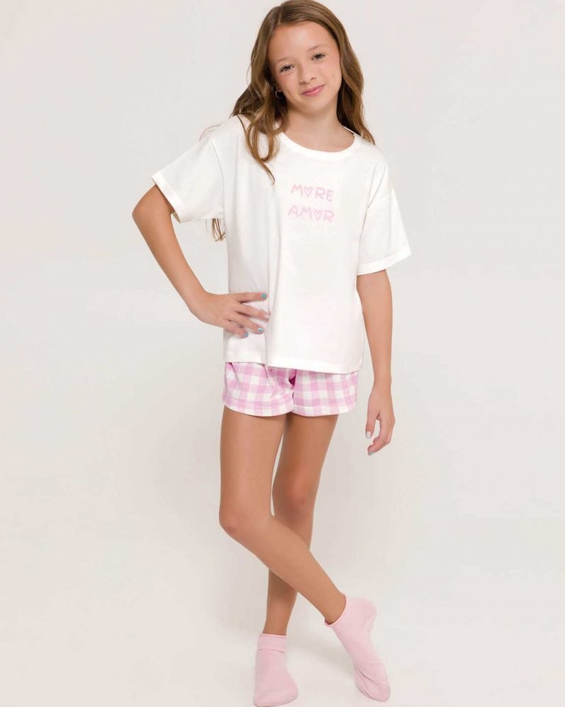 Pijama Feminino Infantil Manga Curta com Shorts