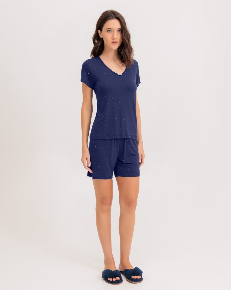 Pijama Feminino Manga Curta Com Shorts