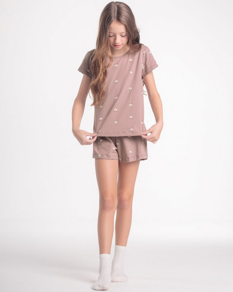 Pijama Infantil Feminino Manga Curta Com Shorts