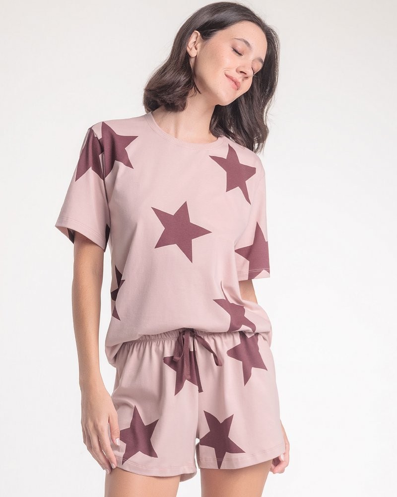 Pijama Feminino Manga Curta Com Shorts