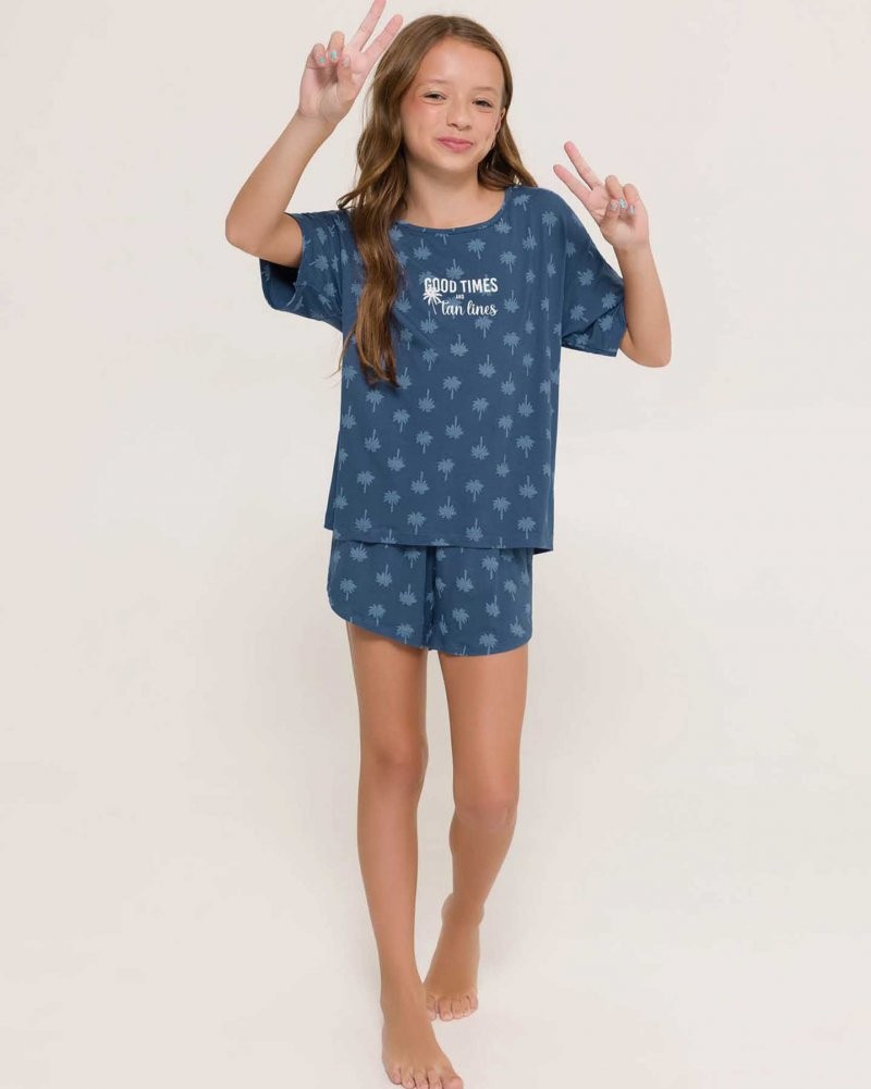 Pijama Feminino Infantil Manga Curta com Shorts