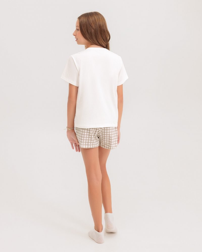 Pijama Infantil Feminino Manga Curta Com Shorts