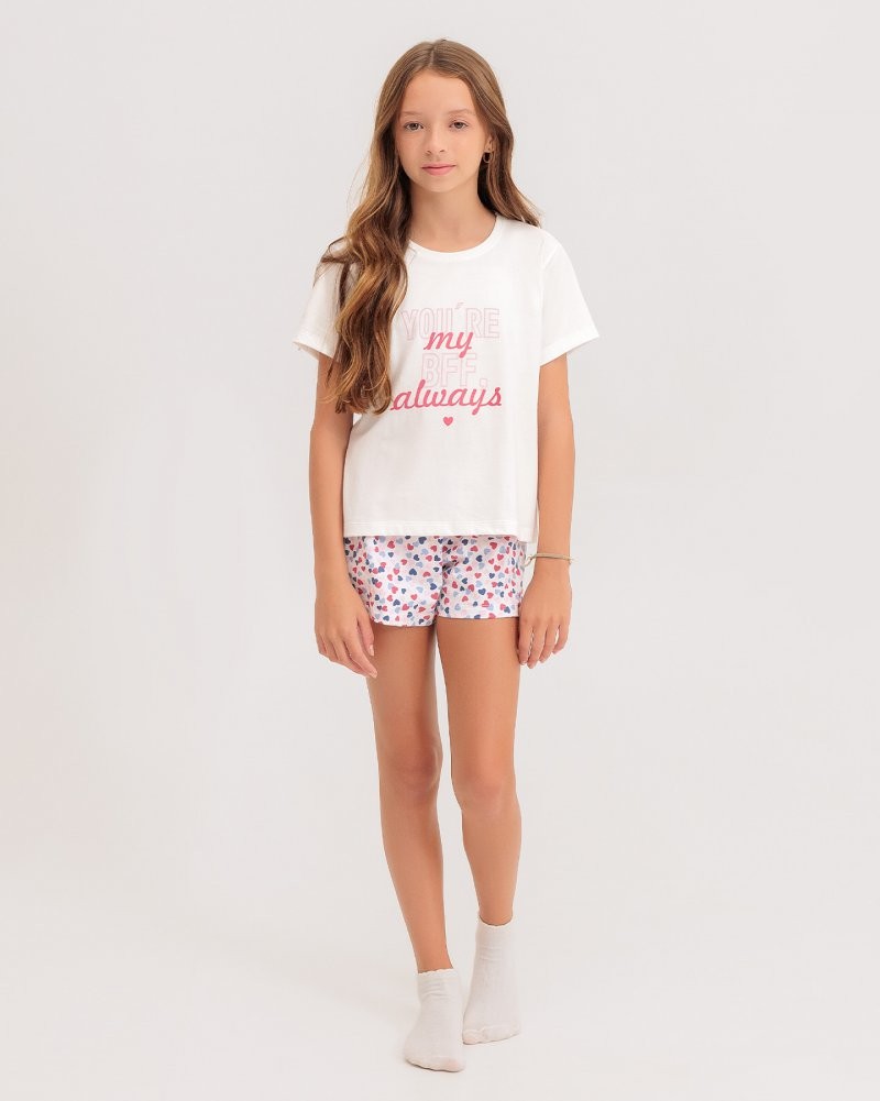 Pijama Infantil Feminino Manga Curta Com Shorts Pijama Infantil Feminino Manga Curta Com Shorts