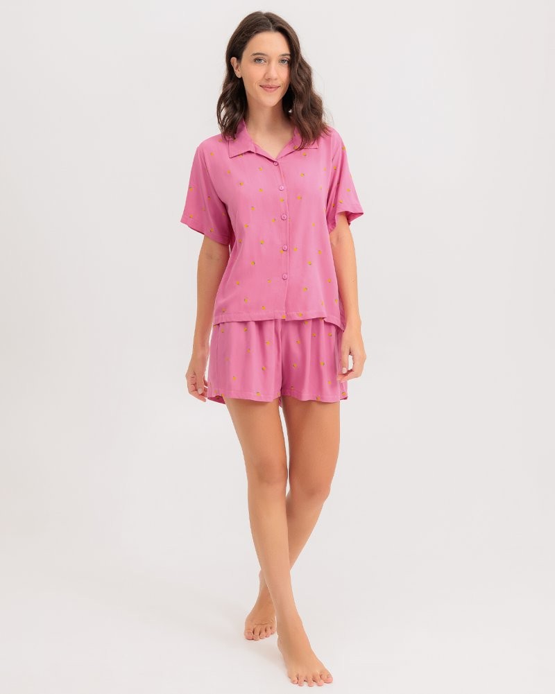 Pijama Feminino Manga Curta Americano Com Shorts