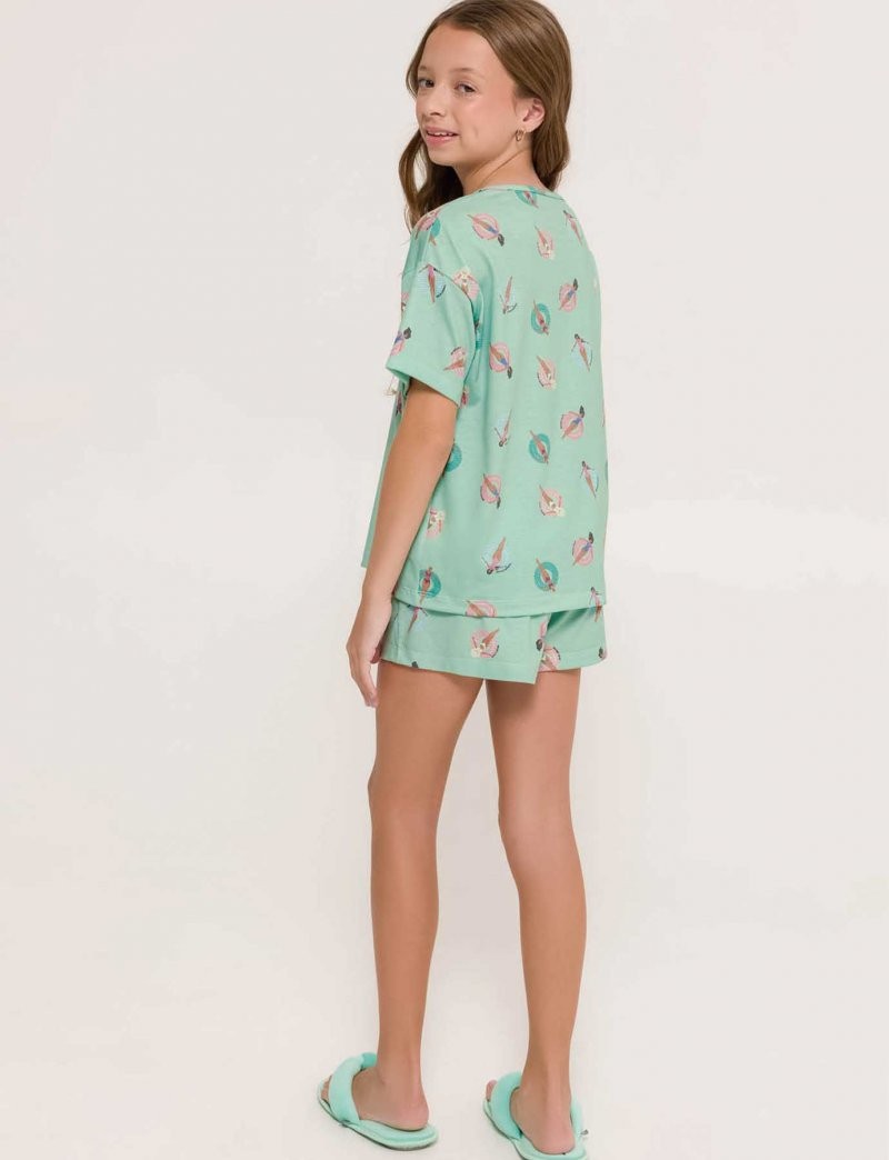 Pijama Feminino Infantil Manga Curta com Shorts