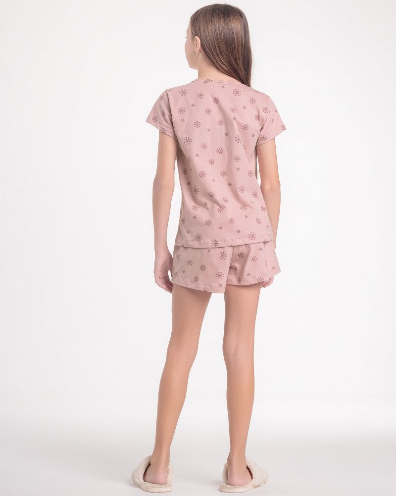 Pijama Infantil Feminino Manga Curta Com Shorts