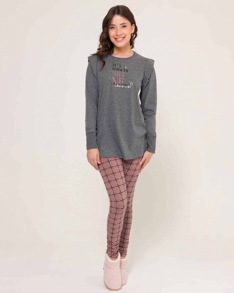 Pijama Manga Longa Com Legging Feminino Pijama Manga Longa Com Legging Feminino