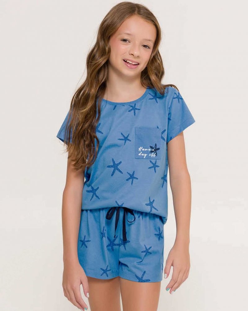Pijama Feminino Infantil Manga Curta com Shorts