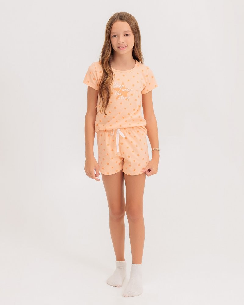 Pijama Infantil Feminino Manga Curta Com Shorts