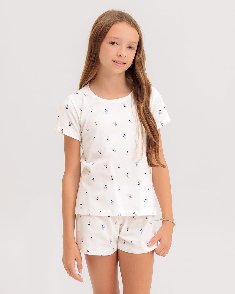 Pijama Infantil Feminino Manga Curta Com Shorts