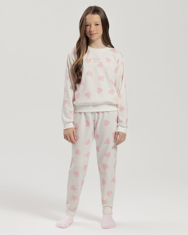 Pijama Feminino Infantil Manga Longa Com Calça Pijama Feminino Infantil Manga Longa Com Calça