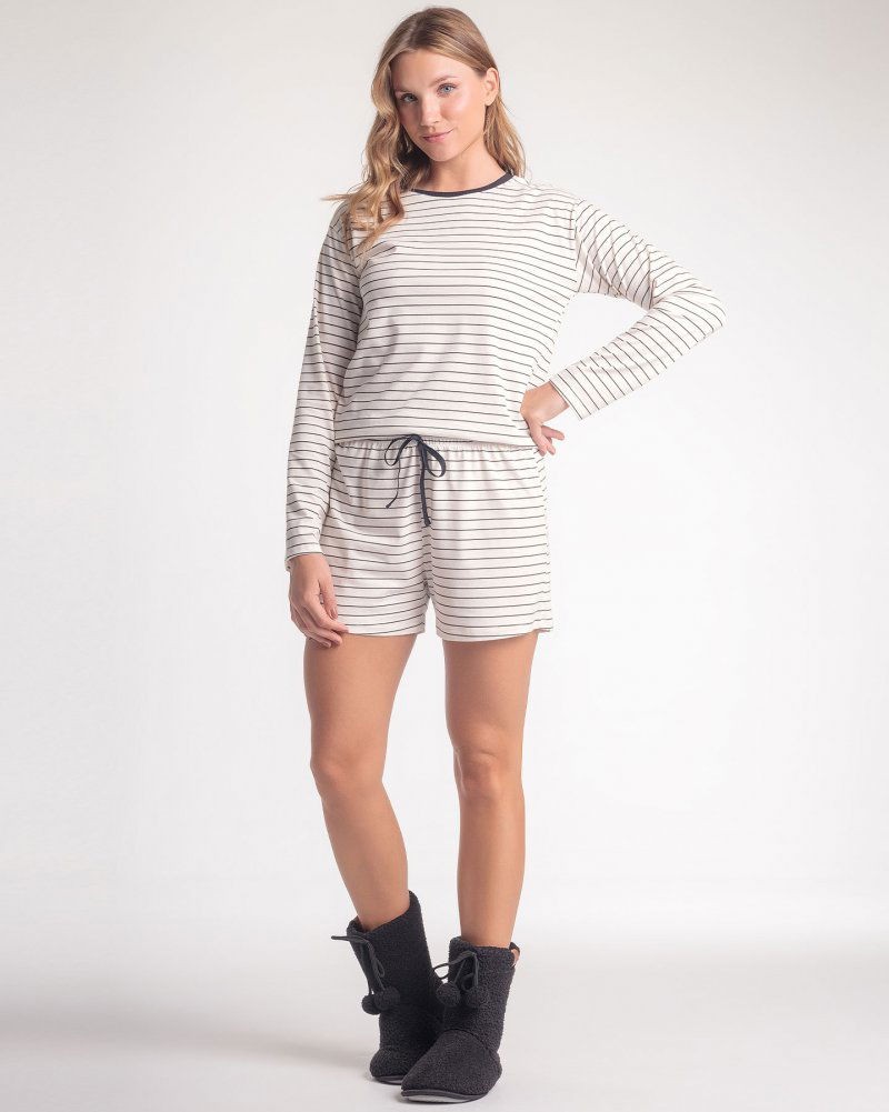 Pijama Feminino Manga Longa Com Shorts