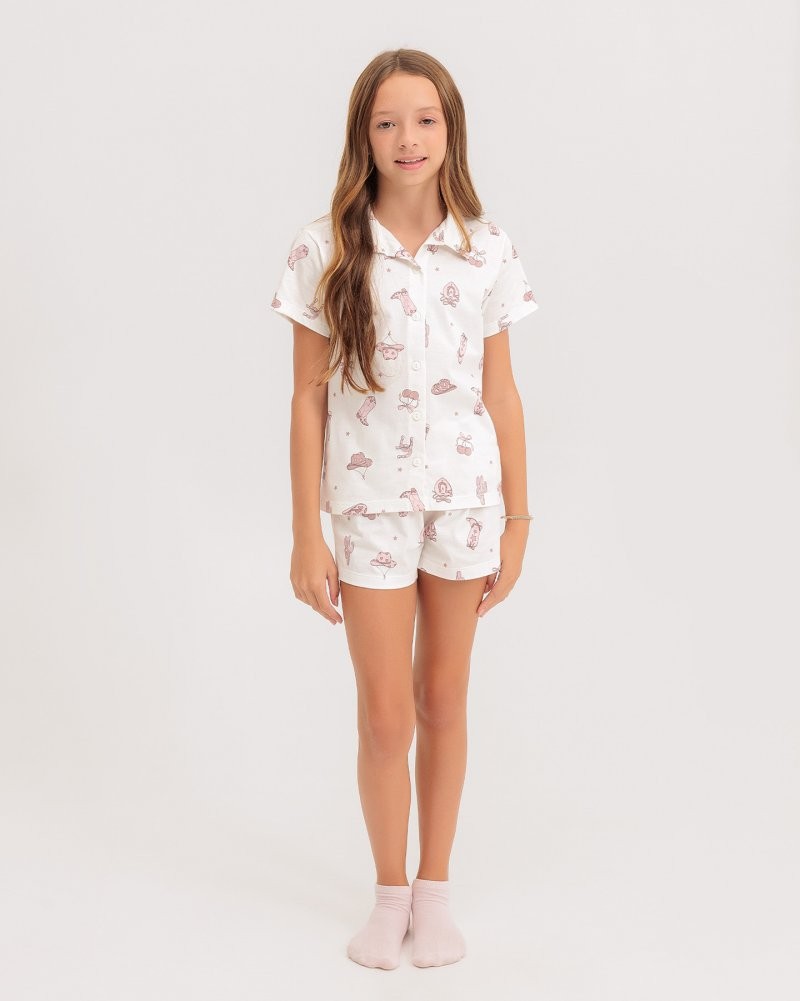Pijama Infantil Feminino Manga Curta Americano Com Shorts