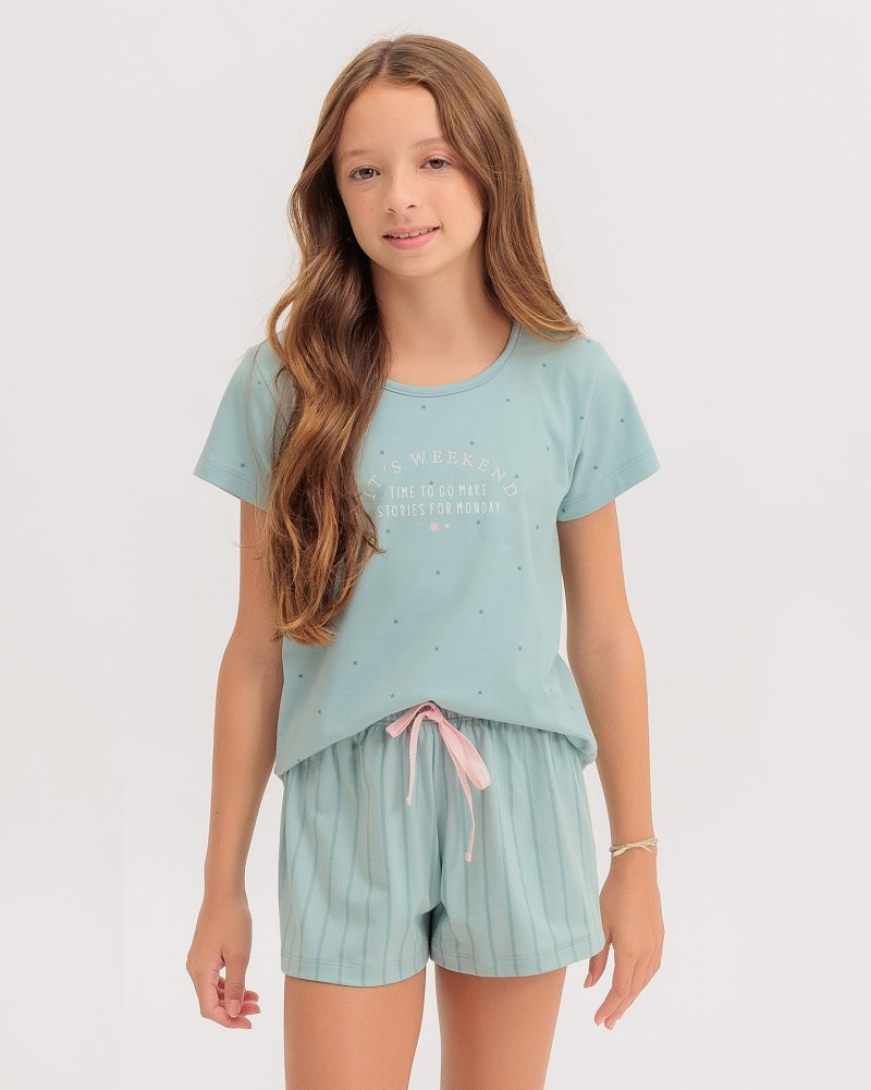 Pijama Infantil Feminino Manga Curta com Shorts