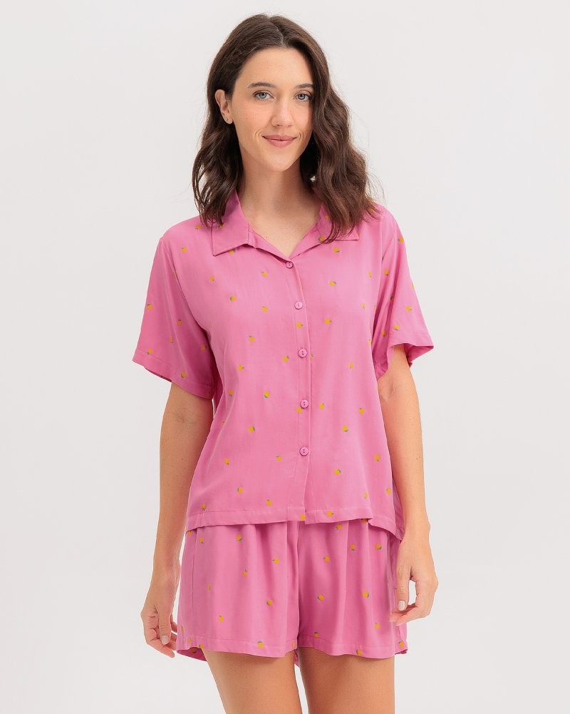 Pijama Feminino Manga Curta Americano Com Shorts