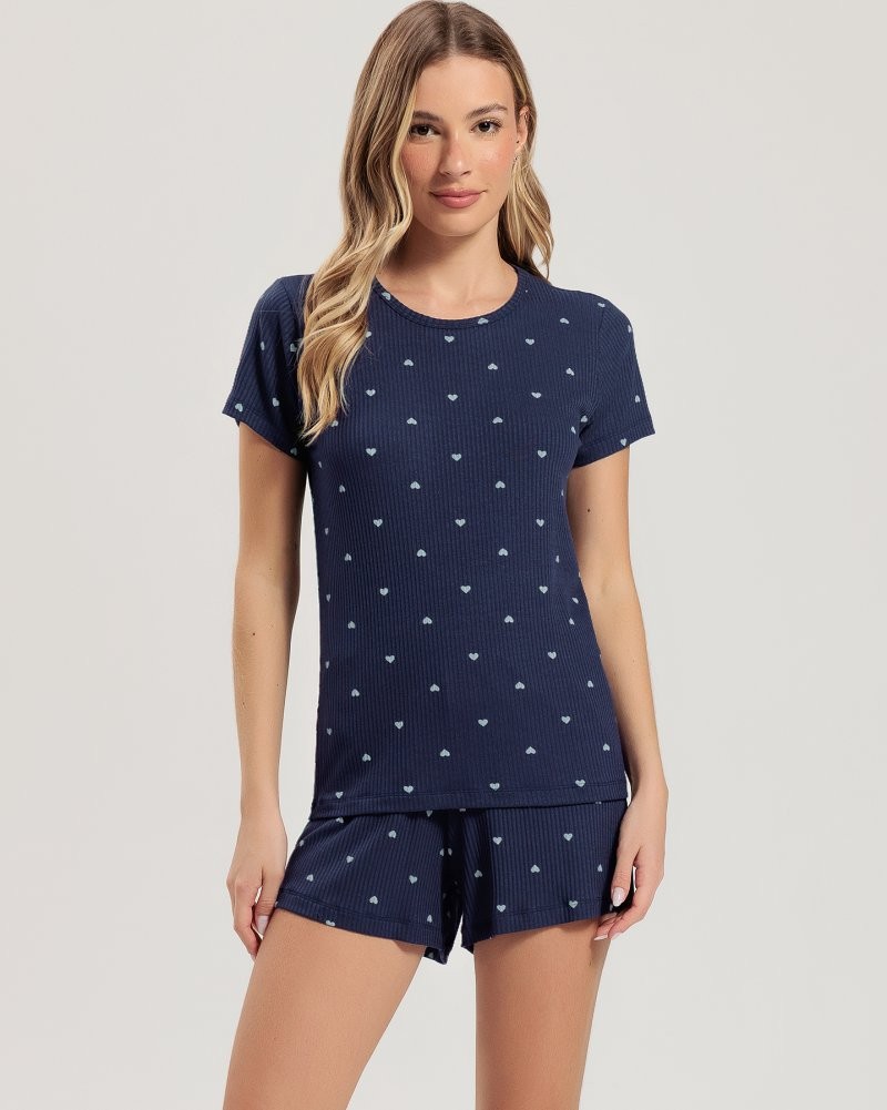 Pijama Feminino Manga Curta Com Shorts