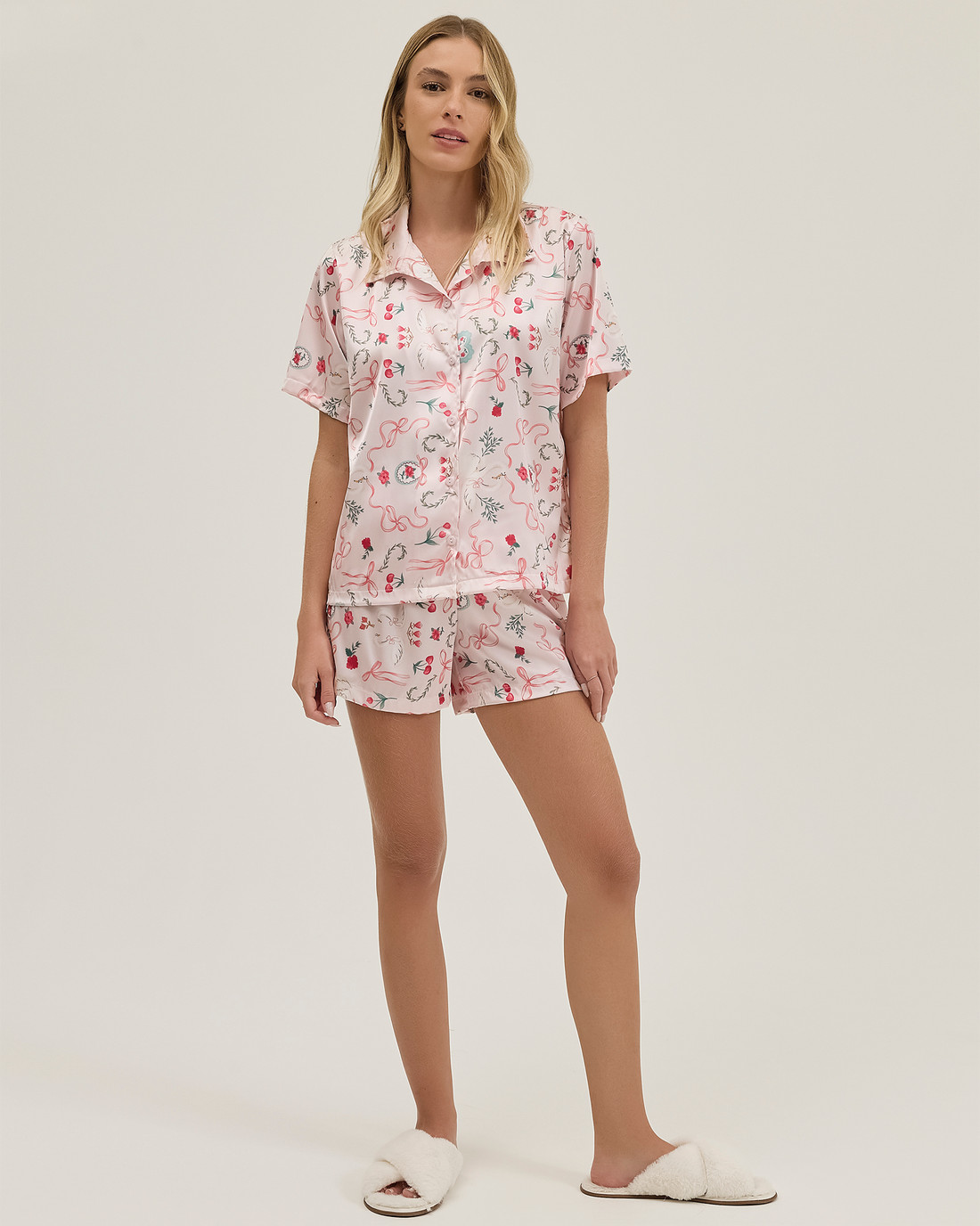 Pijama Feminino Manga Curta Americano Com Shorts