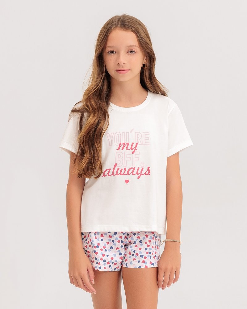 Pijama Infantil Feminino Manga Curta Com Shorts Pijama Infantil Feminino Manga Curta Com Shorts