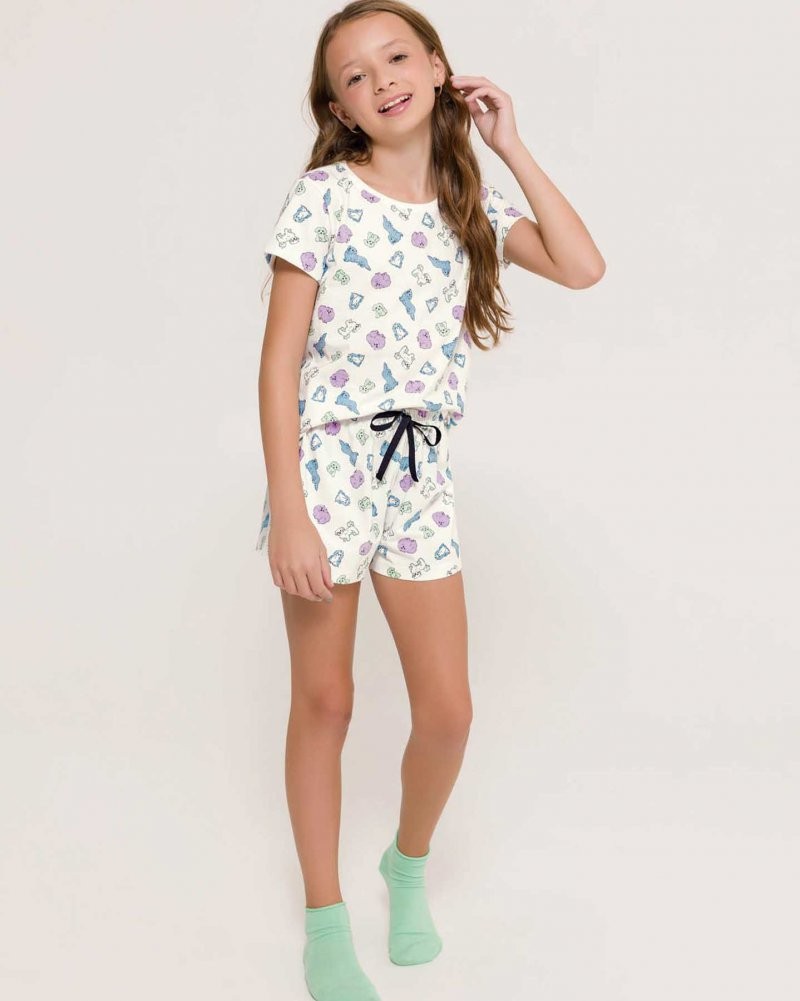 Pijama Feminino Infantil Manga Curta com Shorts