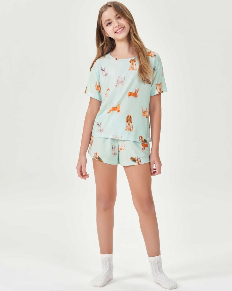 Pijama Infantil Feminino Manga Curta Com Shorts
