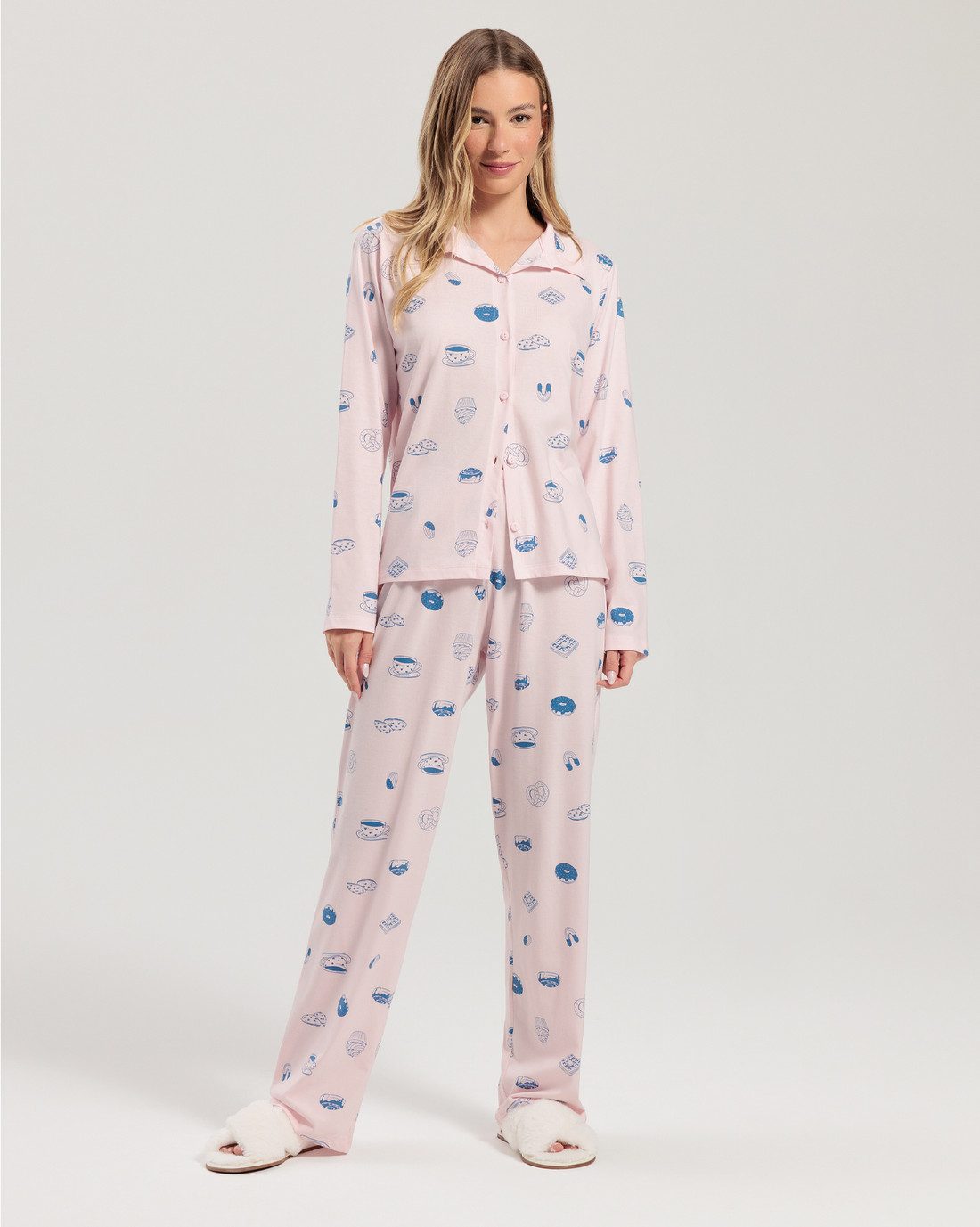 Pijama Feminino Manga Longa Americano Com Calça Pijama Feminino Manga Longa Americano Com Calça