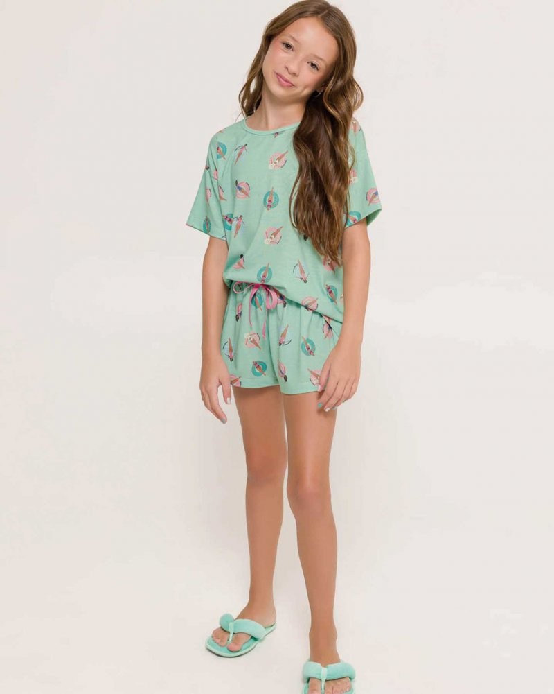 Pijama Feminino Infantil Manga Curta com Shorts