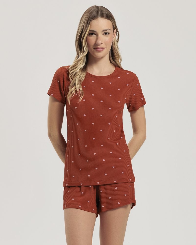 Pijama Feminino Manga Curta Com Shorts