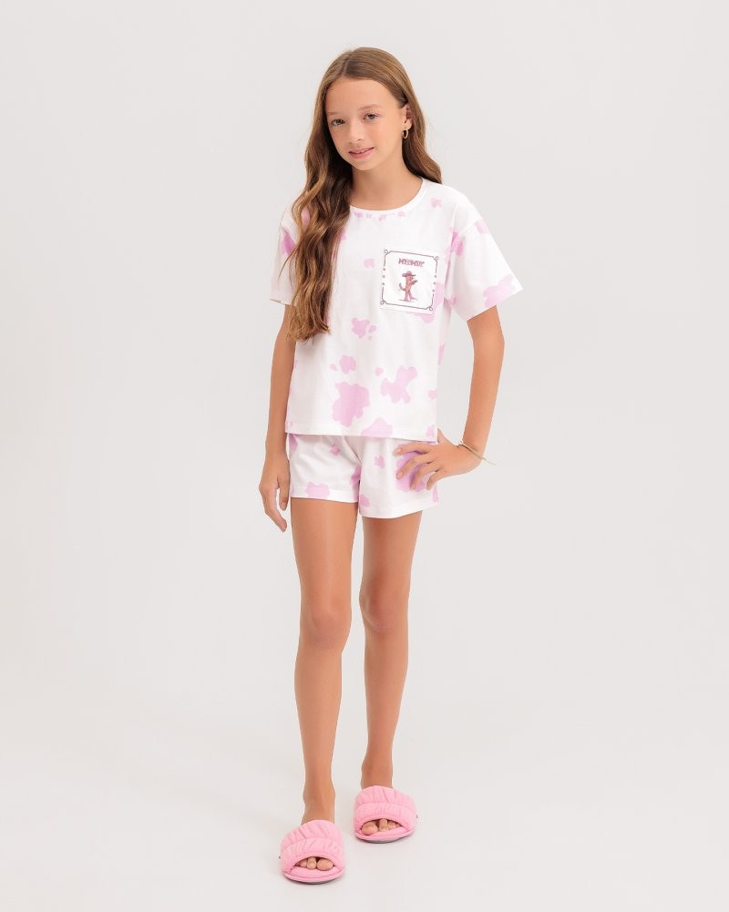 Pijama Infantil Feminino Manga Curta Com Shorts