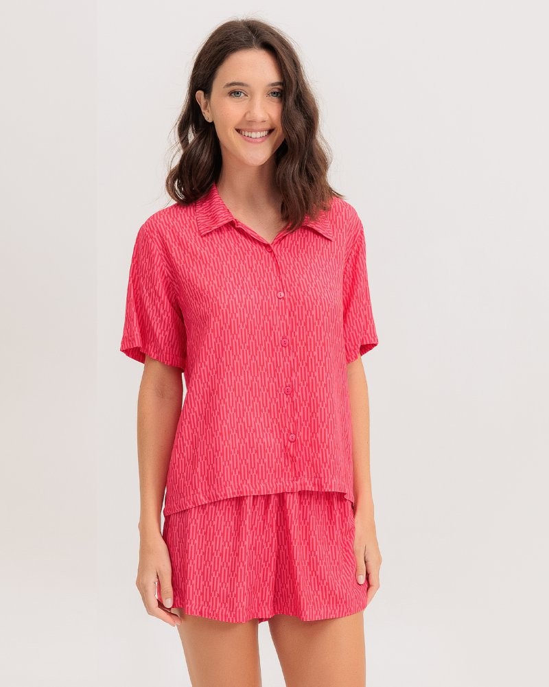 Pijama Feminino Manga Curta Americano Com Shorts
