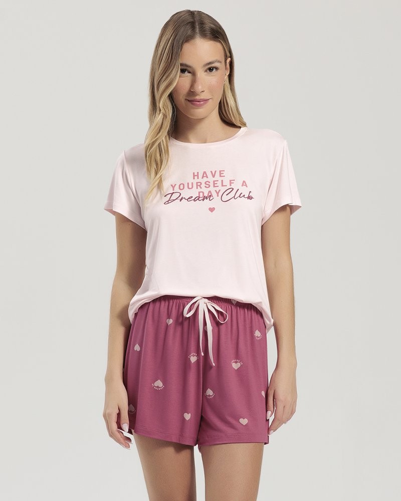Pijama Feminino Manga Curta Com Shorts
