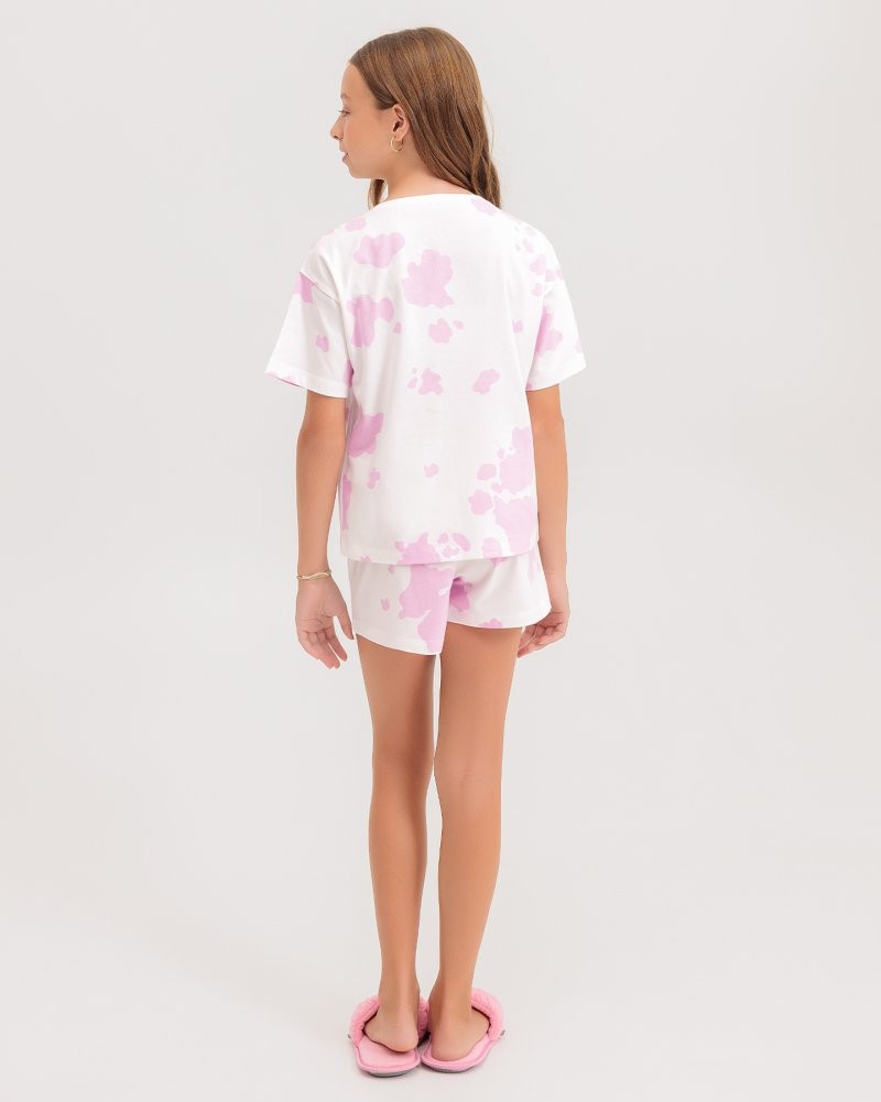 Pijama Infantil Feminino Manga Curta Com Shorts