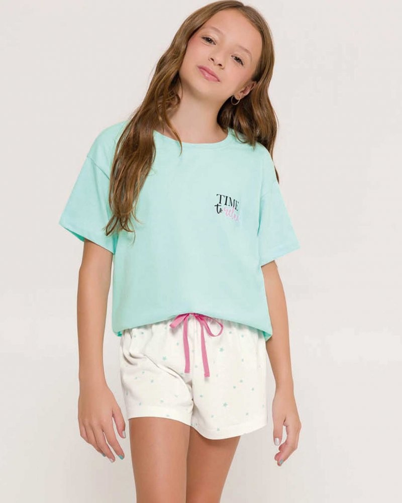 Pijama Feminino Infantil Manga Curta com Shorts