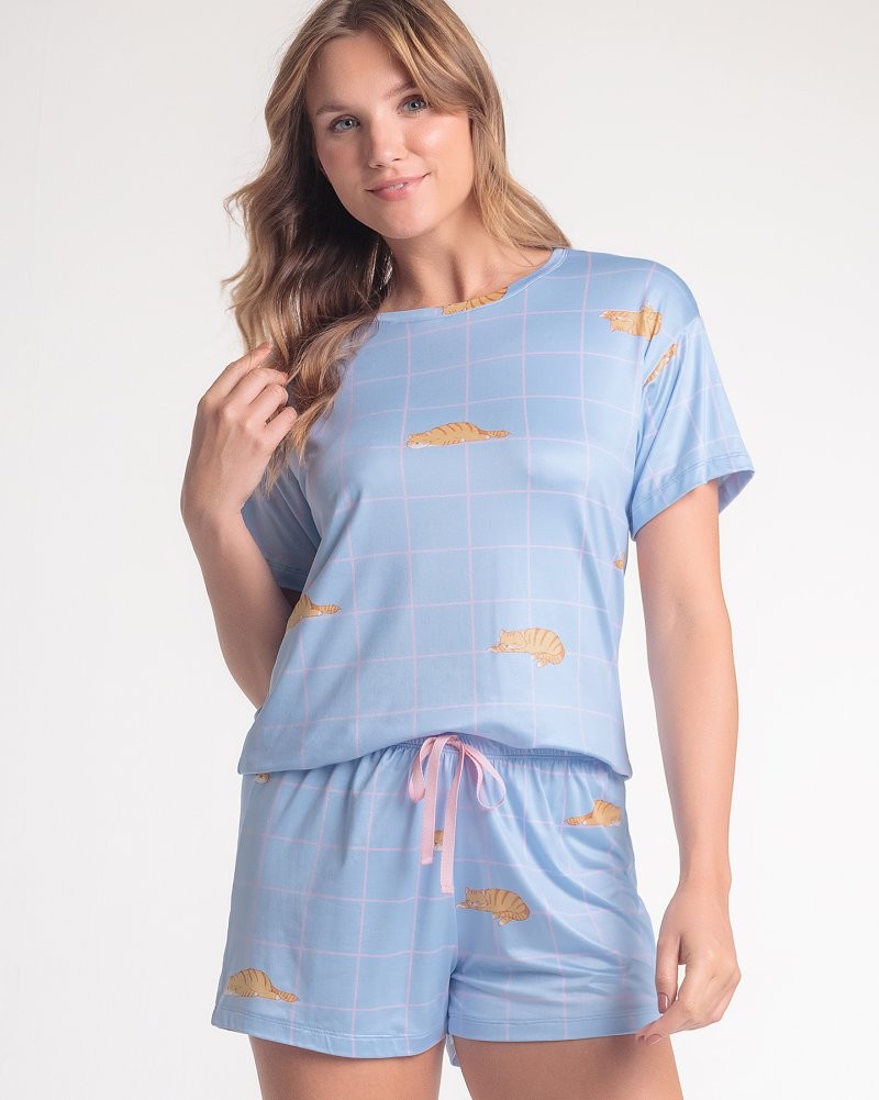 Pijama Feminino Manga Curta Com Shorts