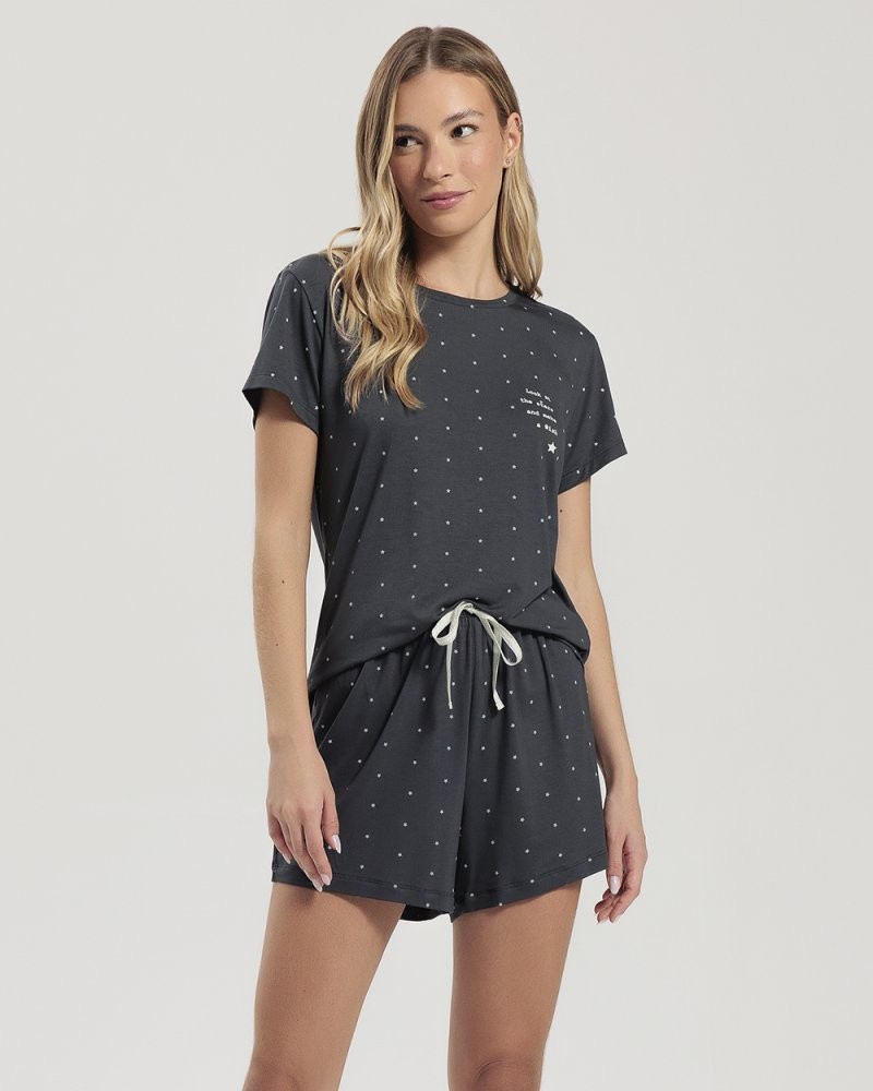 Pijama Feminino Manga Curta Com Shorts