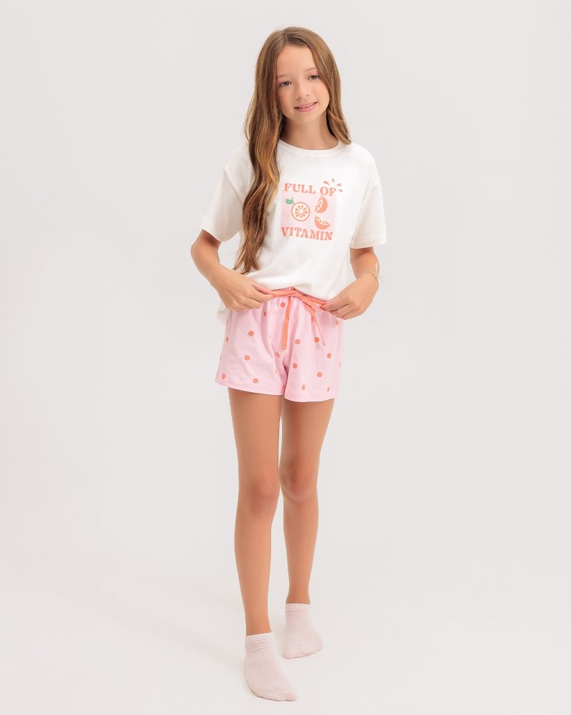 Pijama Infantil Feminino Manga Curta Com Shorts