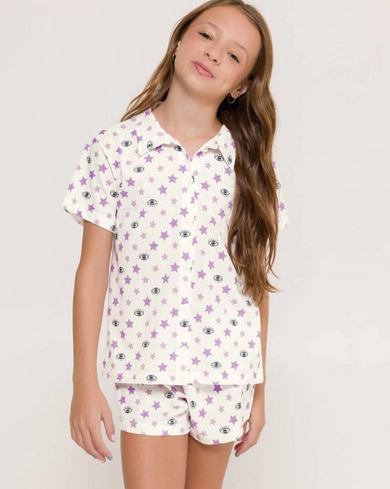 Pijama Feminino Infantil Manga Curta Americano com Shorts