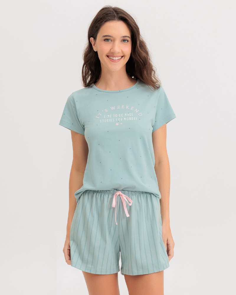 Pijama Feminino Manga Curta Com Shorts
